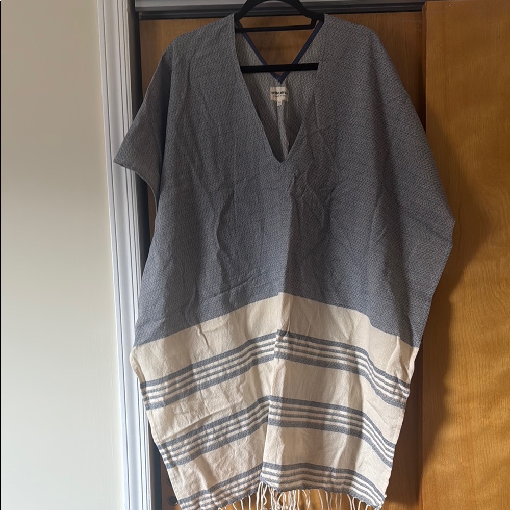 Blue and Cream Striped Cover-up Poncho